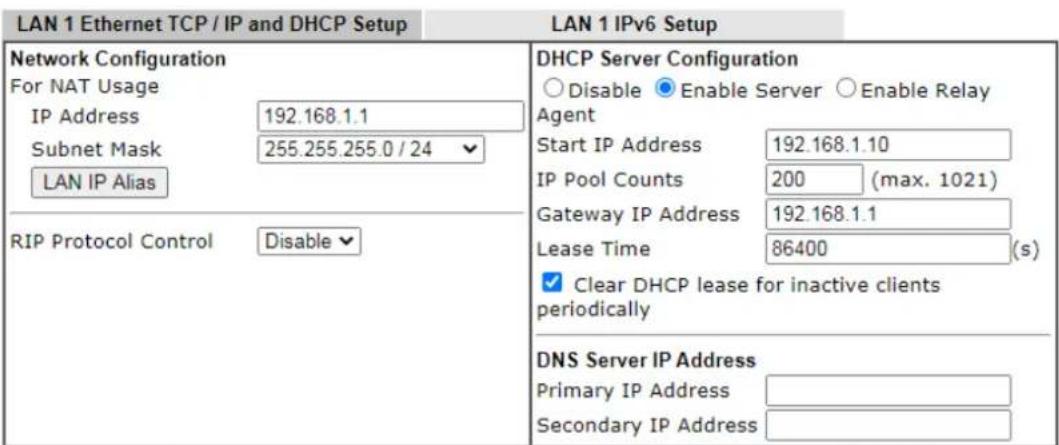 Draytek Vigor 2927ac - II-2-1-1 Details Page for LAN1 – Ethernet TCP/IP and DHCP Setup - 1