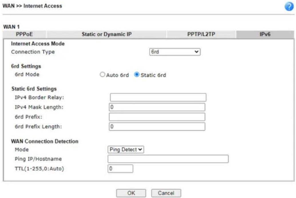 Draytek Vigor 2927ac - II-1-2-16 Details Page for IPv6 - 6rd in WAN1/WAN2 - 1
