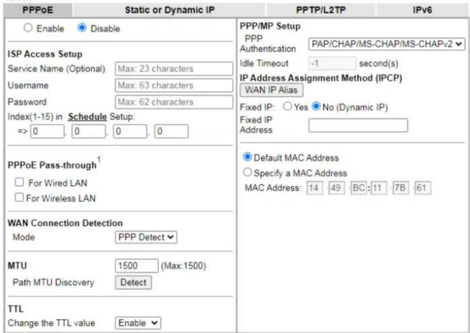 Draytek Vigor 2927ac - II-1-2-1 Details Page for PPPoE in WAN1/WAN2 (Physical Mode: Ethernet) - 1