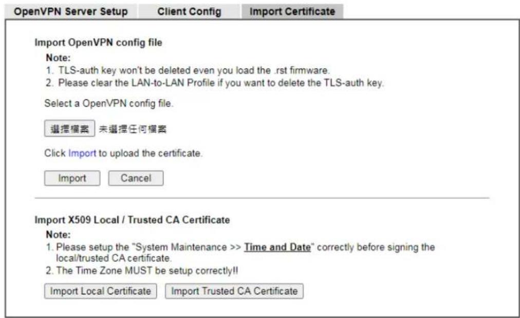 Draytek Vigor 2927ac - V-1-9-3 Import Certificate - 2