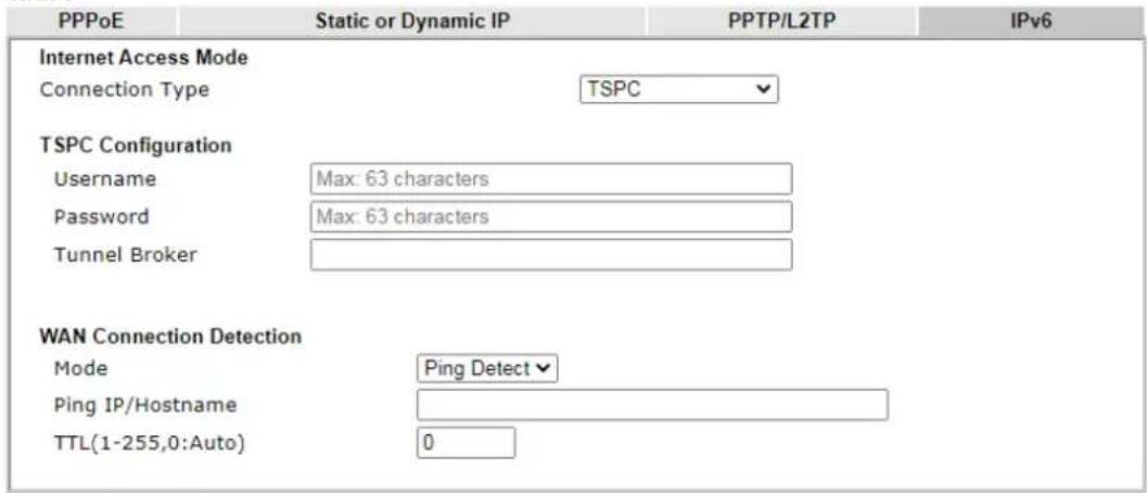 Draytek Vigor 2927ac - II-1-2-11 Details Page for IPv6 – TSPC in WAN1/WAN2/WAN5/WAN6 - 1