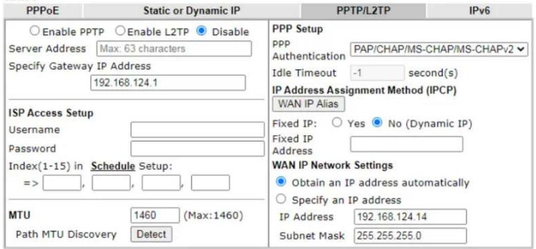 Draytek Vigor 2927ac - II-1-2-3 Details Page for PPTP/L2TP in WAN1/WAN2 (Physical Mode: Ethernet) - 1