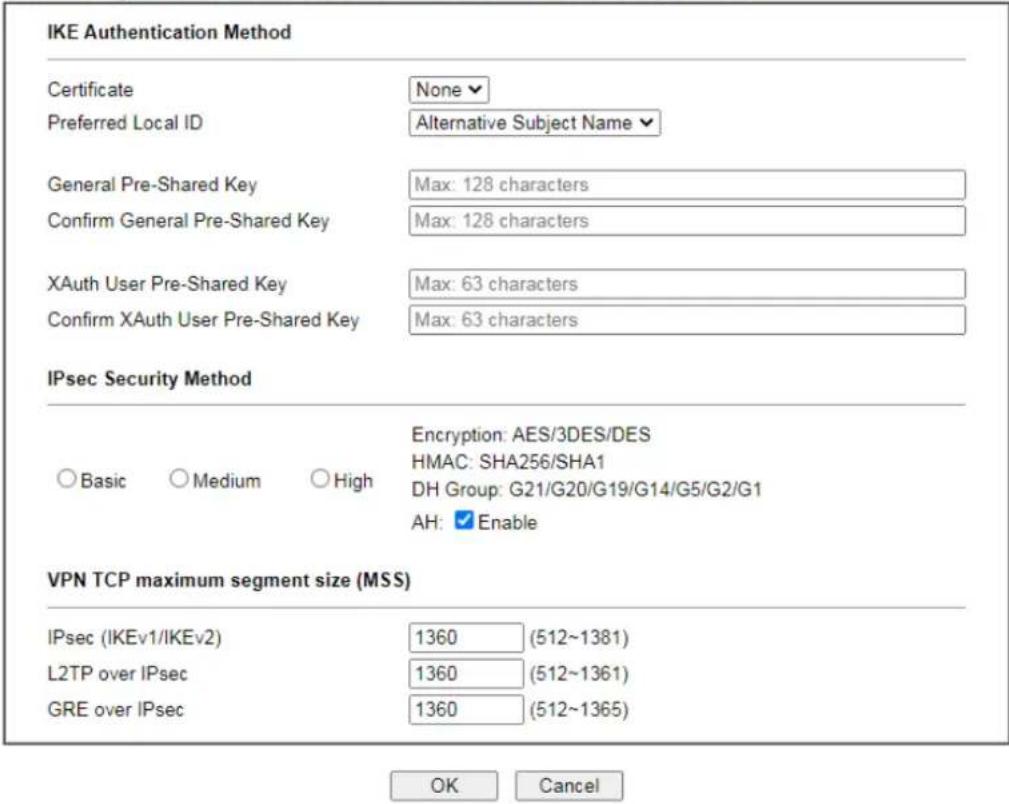 Draytek Vigor 2927ac - VPN IKE/IPsec General Setup - 1