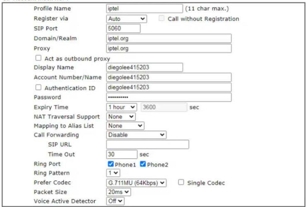 Draytek Vigor 2927ac - IV-1-3 SIP Accounts - 3