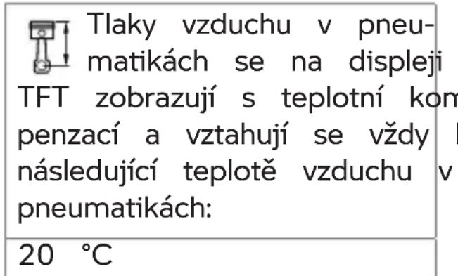 Text image showing a list of items with a diagram, including 'Tlaky vzduchu' and 'TFT zobrazují s teplotní kom penzací a vztahují se vždy k následující teplotě vzduchu v pneumatikách:'