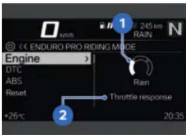 245 km N ENDURO PRO RIDING MODE Engine DTC ABS Reset +26°C Throttle response 20:35