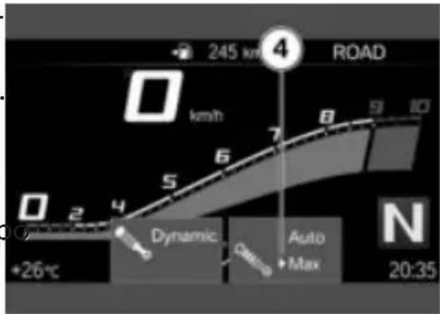 245 km ROAD km/h 7 8 9 10 0 2 4 5 6 Dynamic Auto Max N +26°C 20:35