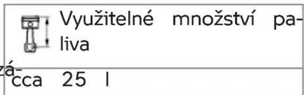 Vyuzitelné množství paliva á- cca 25 l