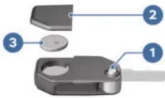 Diagram of a mechanical component with numbered parts labeled 1, 2, and 3