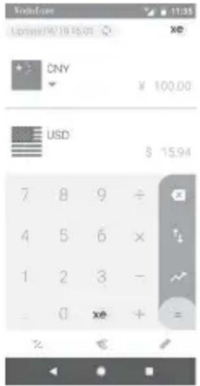 Vodafone 11:35 Update 04/18/15/02 CNY ¥ 100.00 USD $ 15.94 7 8 9 ÷ 4 5 6 × 1 2 3 - 0 x€ + =