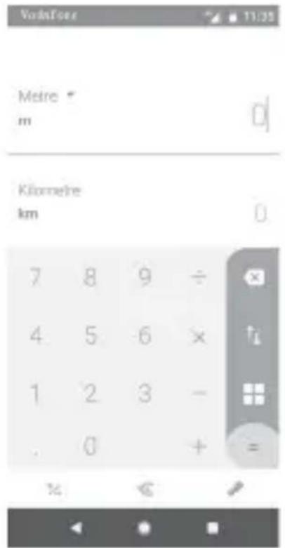Vokafces 11:35 Métrie m Kilometre km 7 8 9 ÷ 4 5 6 × 1 2 3 - . 0 + = % <