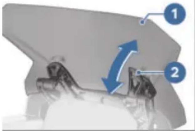 Diagram showing mechanical assembly with labeled parts 1 and 2, indicating directional movement or force vectors.