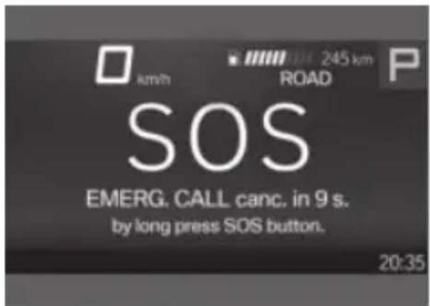 km/h 245 km ROAD P SOS EMERG. CALL canc. in 9 s. by long press SOS button. 20:35