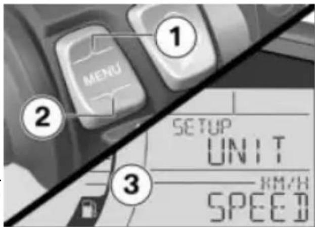 MENU 1 2 SETUP UNIT KM/H SPEED