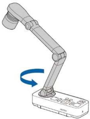 Illustration of a robotic arm with a blue rotation arrow indicating clockwise motion (no text or symbols)