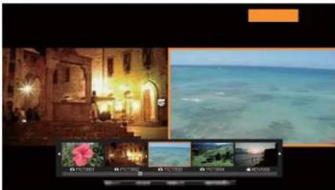 Composite image showing a historic stone building at night, a turquoise ocean view, and a digital display with multiple video thumbnails below (no readable text or symbols).