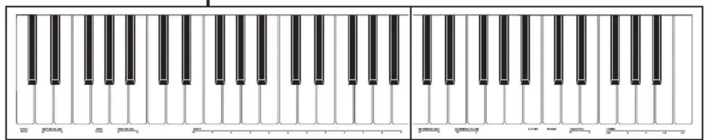Piano keyboard layout with standard keys and control buttons, showing two side-by-side views of the keyboard.