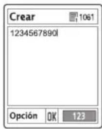 Crear 1234567890I Opción OK 123