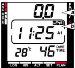 0.0 1:25 A1 28°C 46 DIVE TIME LOG HIS ALT SET PLAN