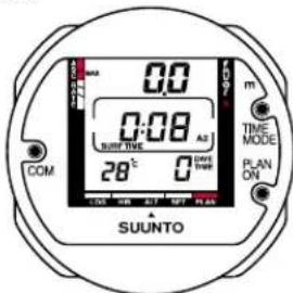 0:00 0:08 A3 28°C 0 DIME TIME MODE PLAN ON COM SUUNTO