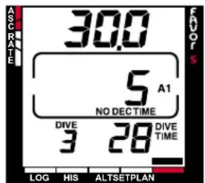 ASCRALE 30.0 5 A1 NO DECTIME DIVE 3 28 DIVE TIME LOG HIS ALTSETPLAN FAVORS