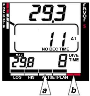 ASCRATE 29.3 A1 NO DEC TIME MAX 29.8 DIVE TIME LOG HIS ALTSETPLAN a b