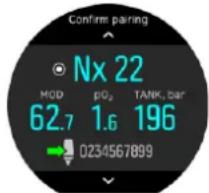 Confirm pairing Nx 22 MOD pO₂ TANK, bar 62.7 1.6 196 0234567899