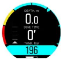 DEPTH, m 0.0 DIVE TIME 0' TANK, bar 196