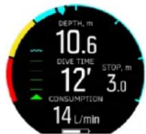 DEPTH, m 10.6 DIVE TIME 12' STOP, m 3.0 CONSUMPTION 14 L/min