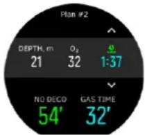 Plan #2 DEPTH, m 21 O₂ 32 1:37 NO DECO 54' GAS TIME 32'