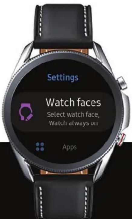 Settings Watch faces Select watch face, Watch always on Apps