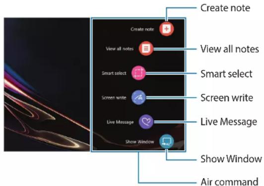 Create note Create note View all notes Smart select Screen write Live Message Show Window Show Window Air command