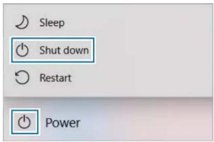 Sleep Shut down Restart Power