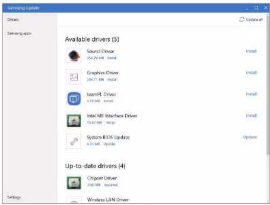 Samsung Update Drives: Available drivers (5) Sound Driver 256.79 MB Install Graphox Driver 240.71 MB Install teamPL Driver 3.33 MB Install Intel ME Interface Driver 73.87 MB Install System BIOS Update 8.33 MB Update Up-to-date drivers (4) Chipset Driver 230 MB Installed Windows LAN Driver