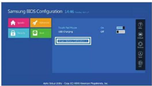 Samsung BIOS Configuration 14:46 Sunday, April 27 Touch Pad Mouse USB Charging On Off Smart Setary Connection Aptio Setup Utility - Copy (C) KIXX American Magistrates, Inc.