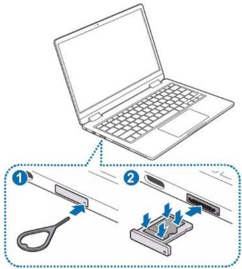 Diagram showing a laptop connected to a device with labeled parts and directional arrows indicating process steps.