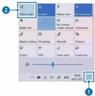 Ticket mode Location Battery screen Not connected Night light No internet, mobile hotspot Flight mode Nearby sharing All settings Network Connect Project VPN Focus assist Screen strip 00:04 20/01/