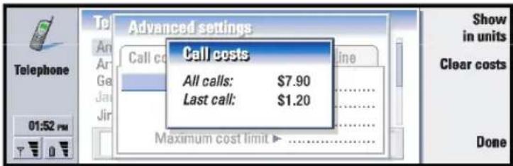 NOKIA 9290 - Call costs page - 2