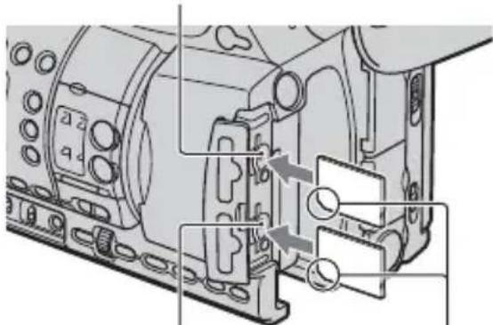 SONY HXR-NX5M - Orient the memory card's notched corner as shown in the illustration, and insert into the memory card slot until it clicks. - 1