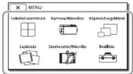 MENU Fekétel Üzemmód Kamera/Microfon Képminőség/Méret Lejátszás Szerkesztés/Másolás Beállítás