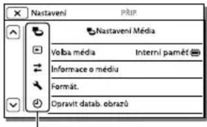 Nastavení PŘIP Nastavení Média Volba média Interní pamět Informace o médiu Formát. Opravit datab. obrazů