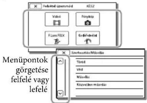 Felsel üzemmód KESZ Vidő Fingkip F.Less.FBX GesFelseld Menüpontok görgetése felfelé vagy lefelé