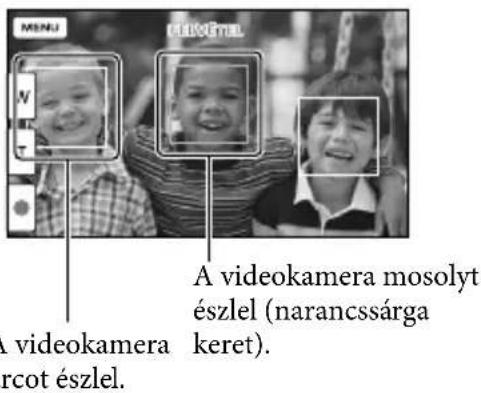 MENU N T A videokamera mosolyt észlel (narancssárga keret). A videokamera rcot észlel.