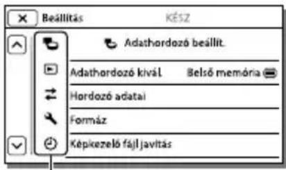 Beállítás KÉSZ Adathordozó beállít. Adathordozó kivál Belső memória Hordozó adatai Formáz Képkezelő fájl javítás