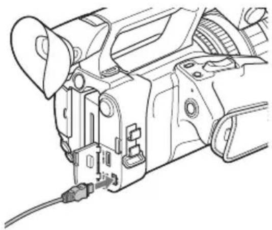 SONY HXR-NX200 - Připojte zástrčku DC do konektoru DC IN videokamery. - 1