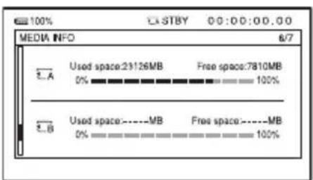 100% EXSTBY 0:00:00.00 MEDIA INFO 6/7 Used space:23126MB Free space:7810MB 0% 100% Used space:----MB Free space:----MB 0% 100%