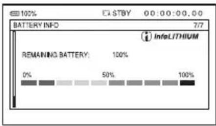 100% BATTERY INFO 7/7 i InfoLITHIUM REMAINING BATTERY: 100% 0% 50% 100%
