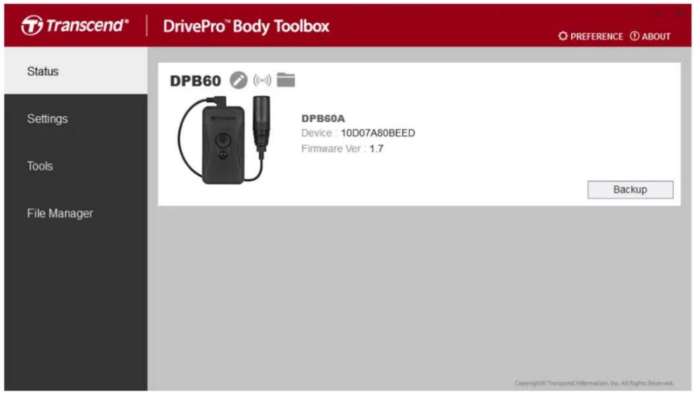TRANSCEND DrivePro Body 60 - 7-1 Status - 1