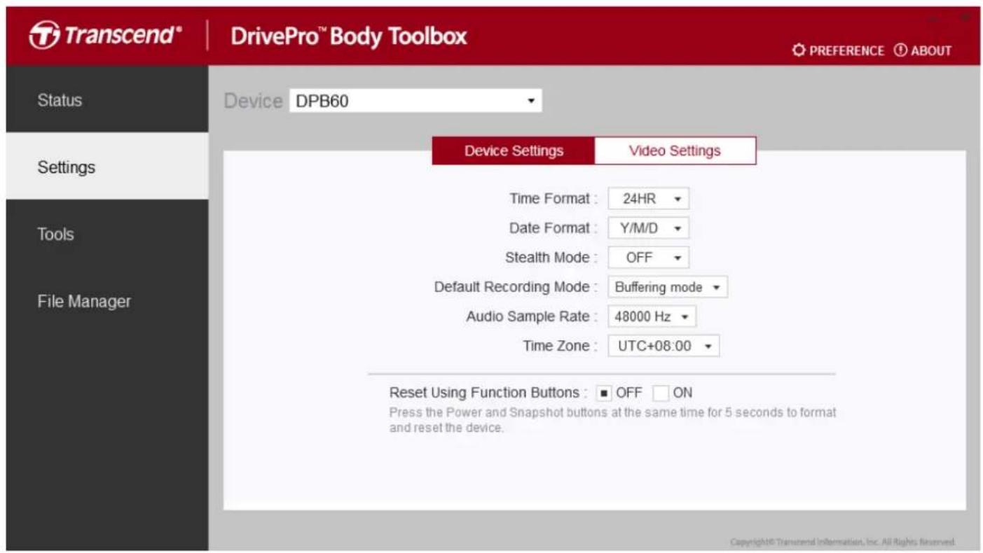 TRANSCEND DrivePro Body 60 - 7-2 Settings - 1