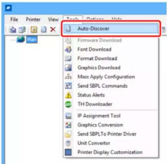 SATO CL4NX Plus - Select [Auto-Discover] from the [Tools] menu on the main screen. - 1